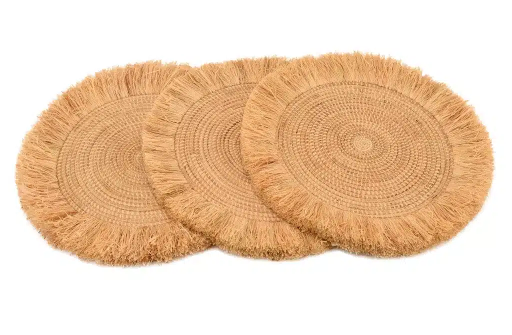 Raffia Fringe Boho Placemats Set of 6