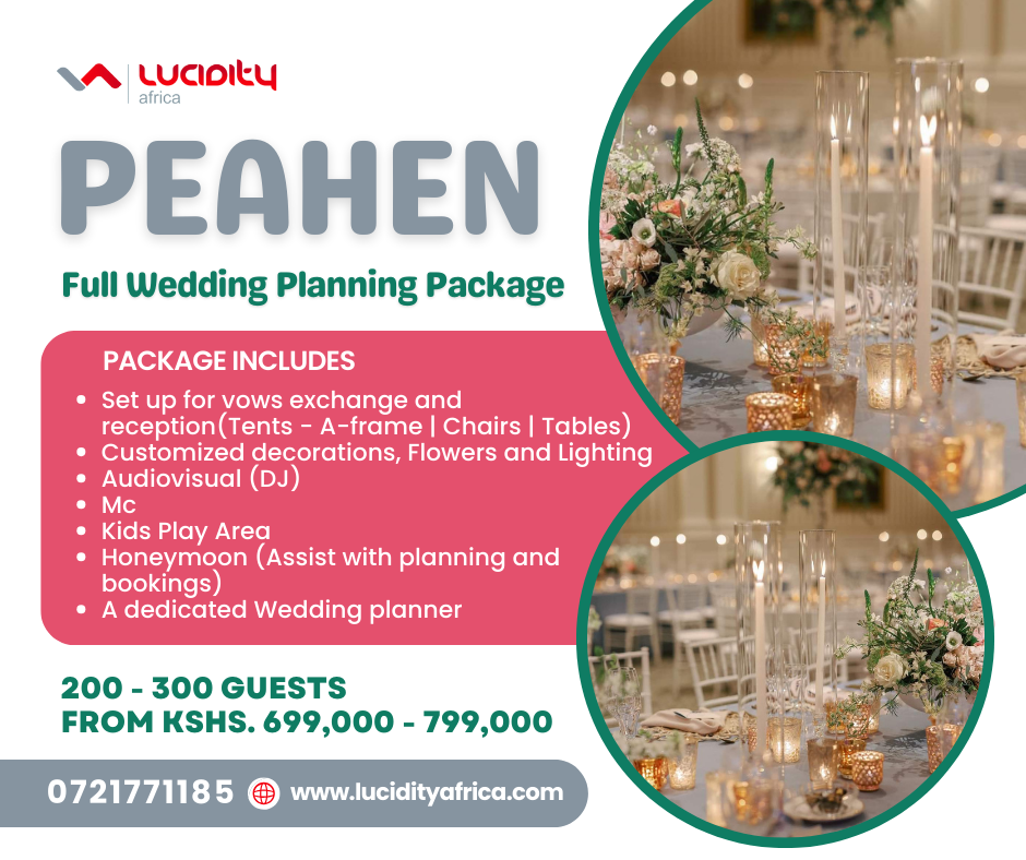 Paquete completo de planificación de bodas para 200 invitados kenianos
