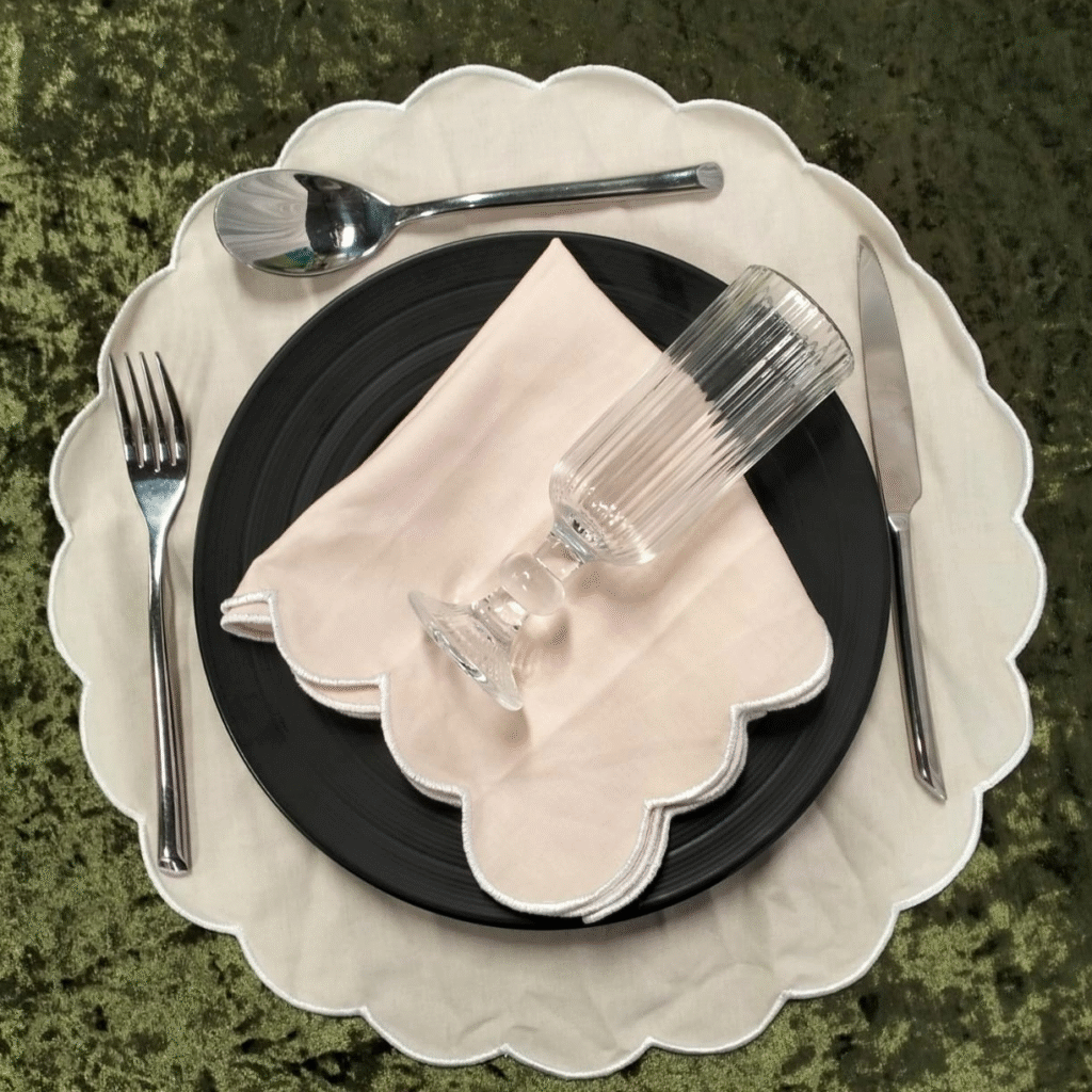 Embroidered Nude Napkin and Placemat