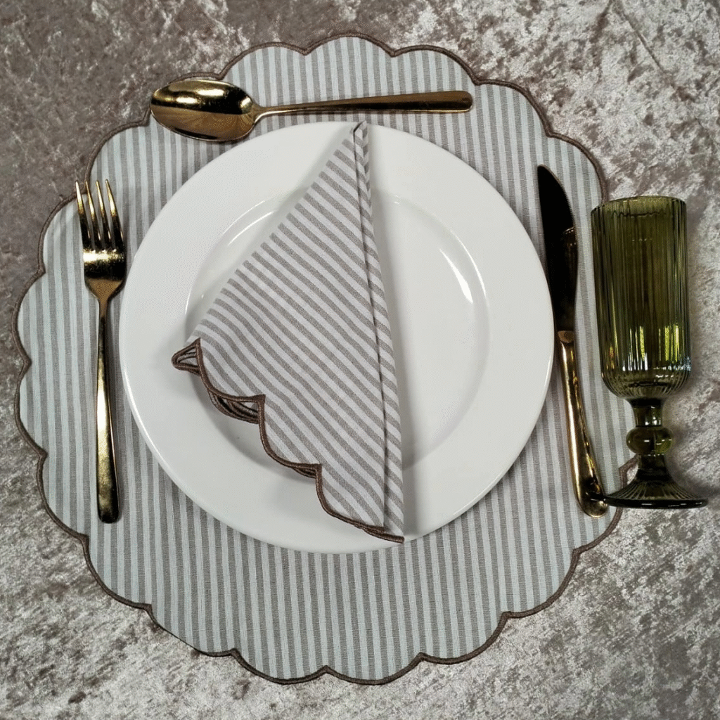 Embroidered Striped Napkin and Placemat