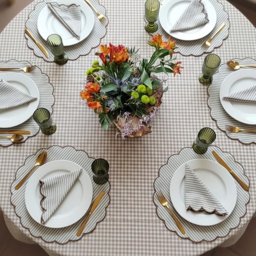 Gingham Brown Linens paired with Cottage Striped Napkins
