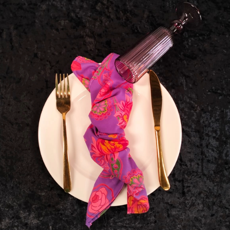 Hire Botanical Print Pink and Purple Napkin from Lucidity Africa Events