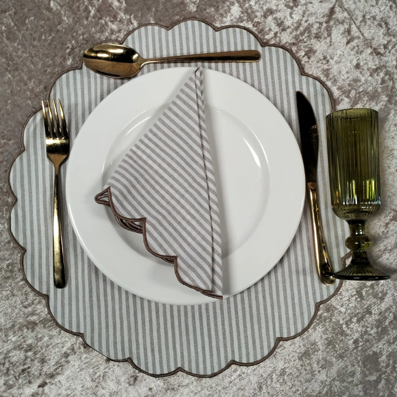 Hire Embroidered Farmhouse Striped Napkin and Placemat from Lucidity Africa Events
