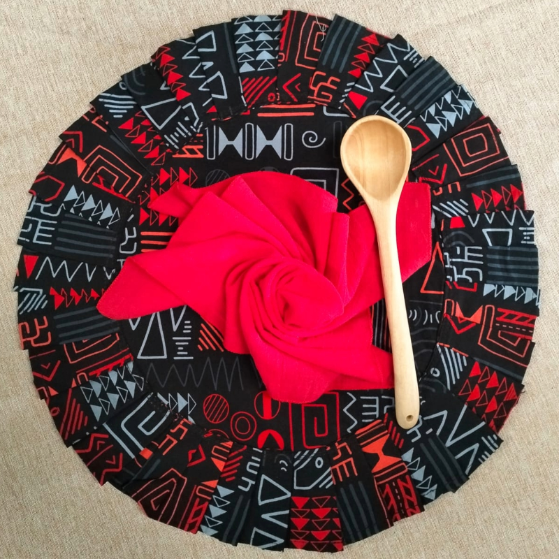 Hire Round Red Ankara Placemat from Lucidity Africa Events